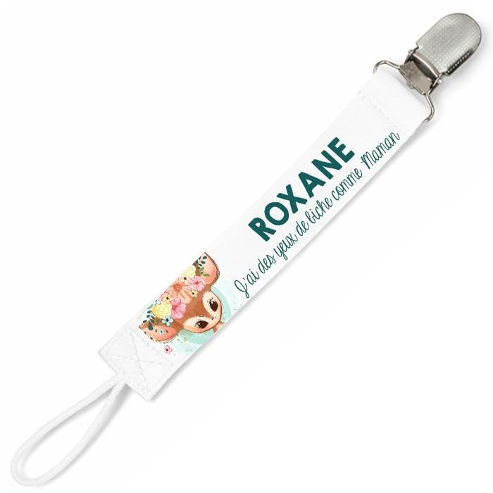 Planetee Attache tétine pour prénom ROXANE yeux de biche comme Maman | Attache sucette cadeau naissance