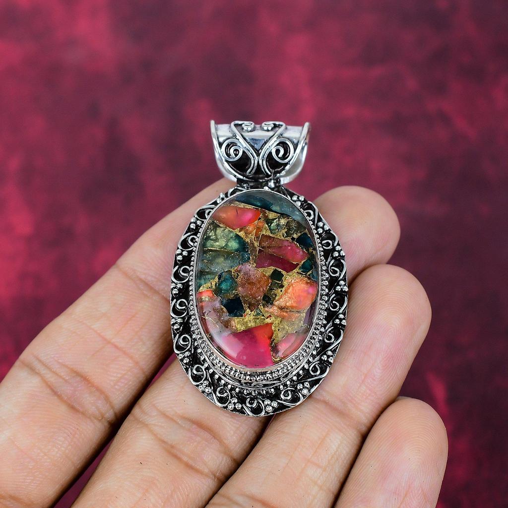 Медный кулон с мультитурмалином ручной работы, кулон из стерлингового серебра 925 пробы, красивые украшения, подарок для любви