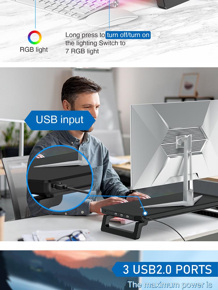 Эргономичная RGB подставка для ноутбука с двухъярусным подъемом и ковриком для стола
