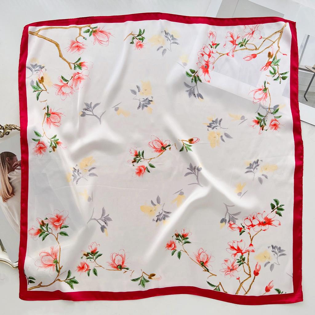 Summer new 71CM flower silk scarf femininity versatile fashion small square scarf Korean version atmosphere neck protection small scarf