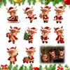 Holiday Hanging Ornaments for Home Christmas Elk Ornaments, 2D Flat Wooden Cute Reindeer Decoration, Cartoon Gift Tags Presents Deer Pendants with Hat