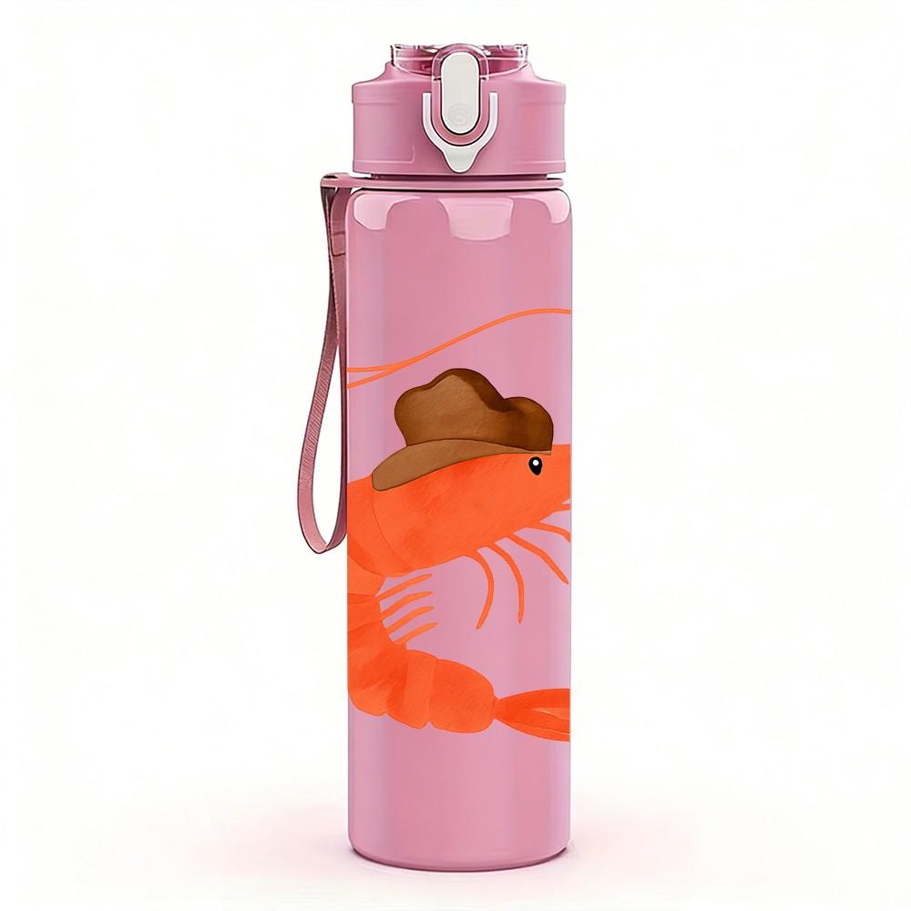 1PC Fresh Shrimp Cartoon Art 750ml Color Plastic Sports Water Bottle Leakproof Flip Straw Lid Suitable for Sports Office Home Use