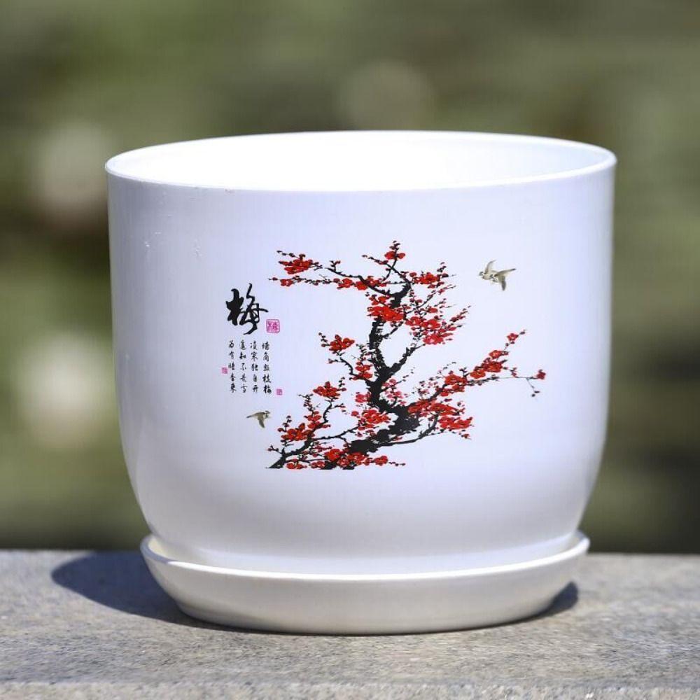 Белый пластиковый цветочный горшок с поддоном, имитация фарфора, цветочный горшок из полипропиленовой смолы, садоводство