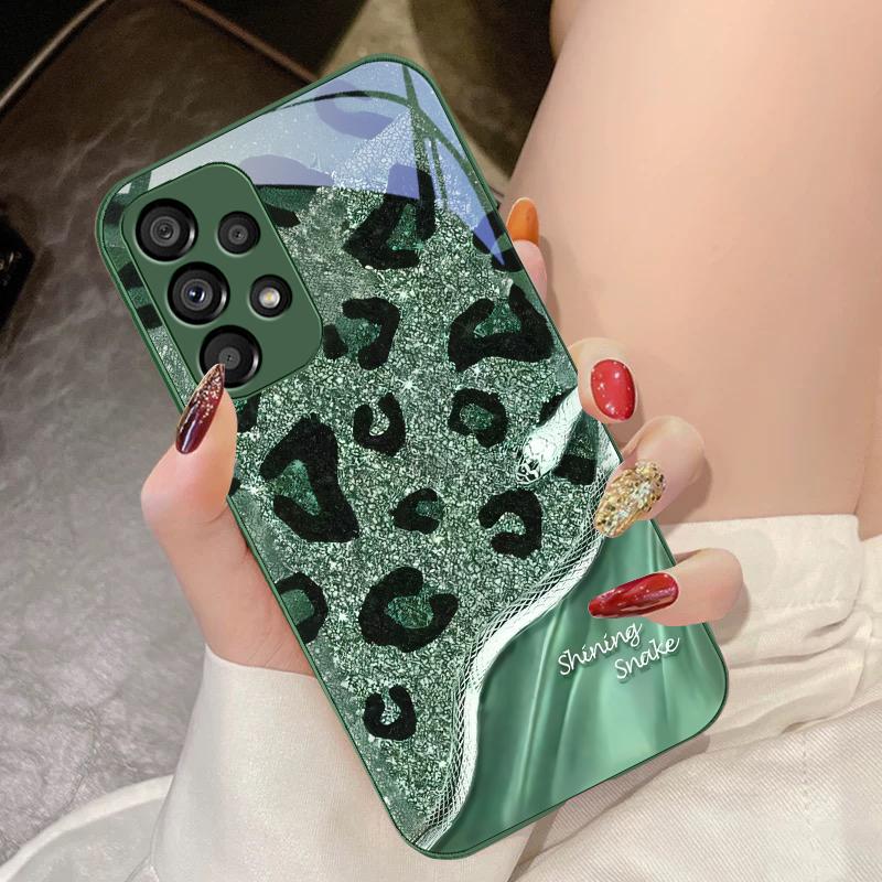 Чехол из закаленного стекла для Samsung Galaxy S10 4G S20 11E 30 S21 22 S24 Fe Pro S23 S25 Ultra 5G S9 с леопардовым пайеточным узором в виде змеи
