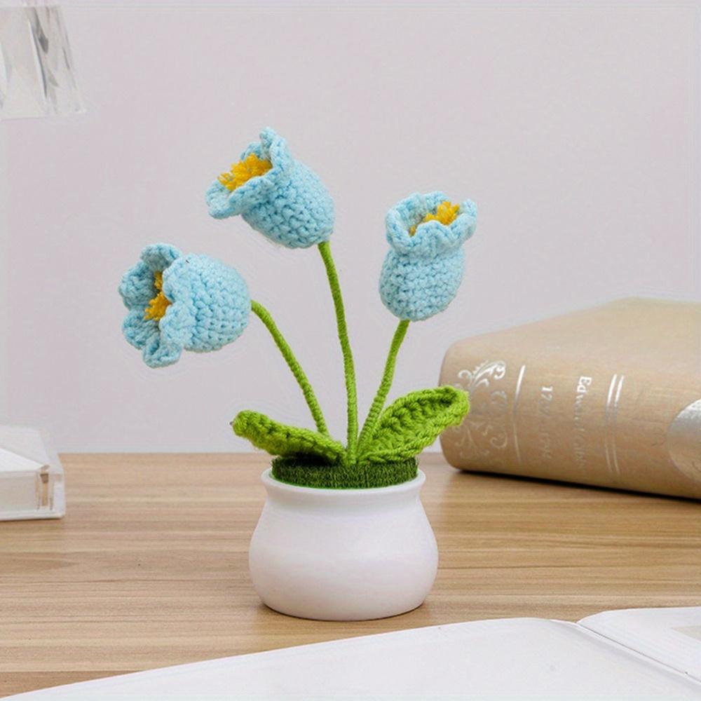 2 шт. Вязаные крючком цветы орхидеи-колокольчика в горшках для жены, девушки и женщин, цветы ручной работы для украшения автомобиля, украшения дома