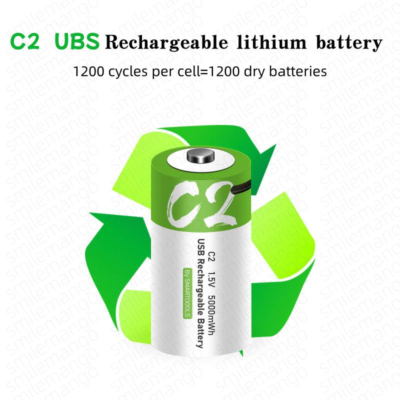 1.5V 5000mWh C Size LR14/LR20 12000mWh D Size Li-po Rechargeable Battery Type-C Ultra-Fast Charging for Flashlight Gas Cooker