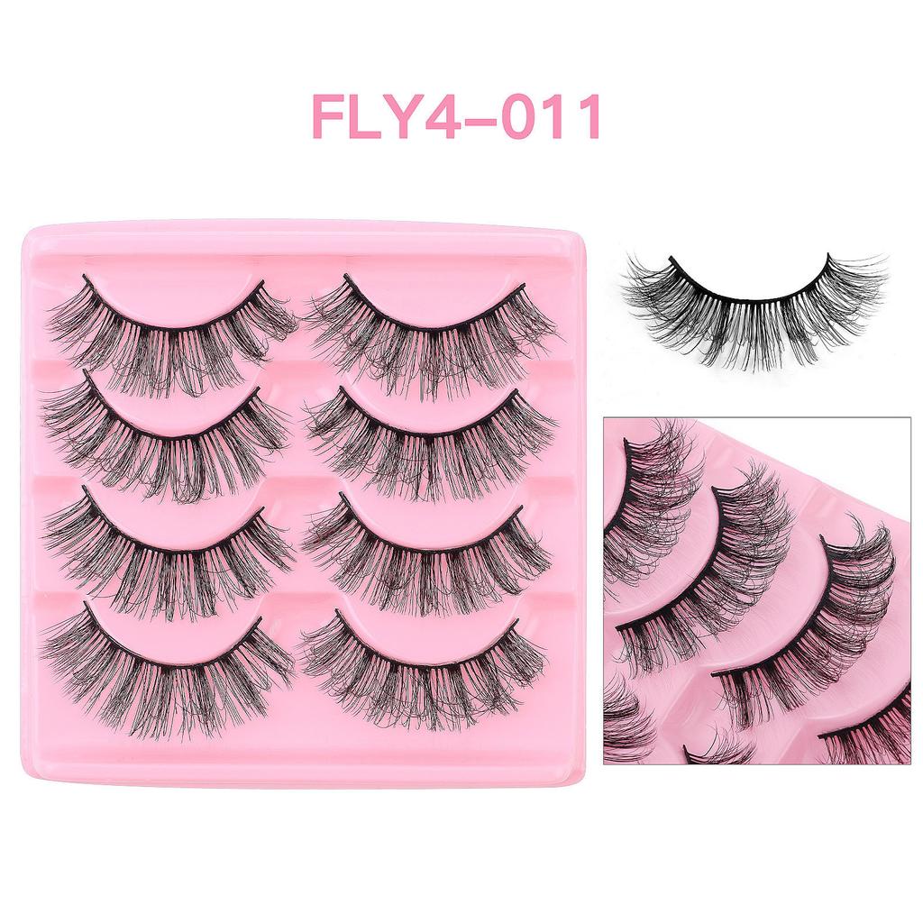 4 пары накладных ресниц, густые ресницы, преувеличенные растрепанные ресницы, имитация растрепанных ресниц