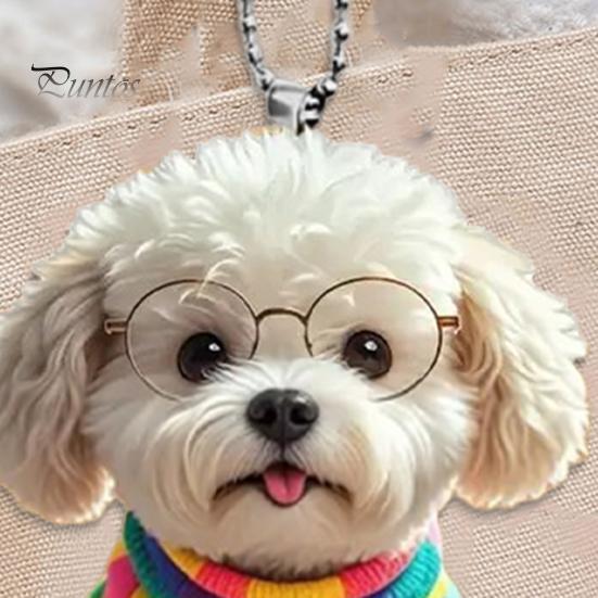 Cute Puppy Pendant Car Mirror Hanging Ornament Acrylic Dog Keychain Christmas Tree Decor Backpack Charm Gift for Women Girls