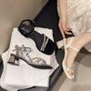 Square Head Word with Sandals Women's Summer Fashion Outer Wear Thick Heel Women's Shoes Temperament Celebrity Rhinestone High Heel Women's Sandals