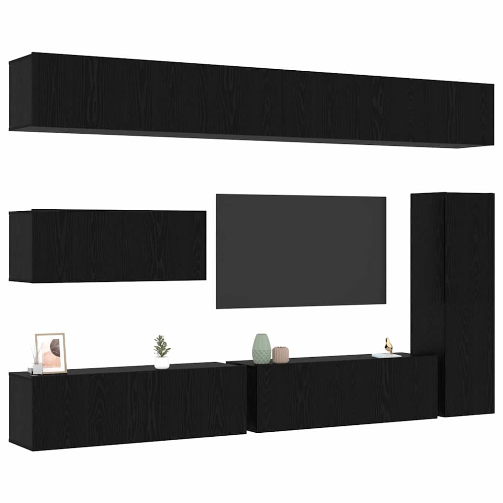 7 Piece TV Cabinet Set Black Oak Effect Particleboard