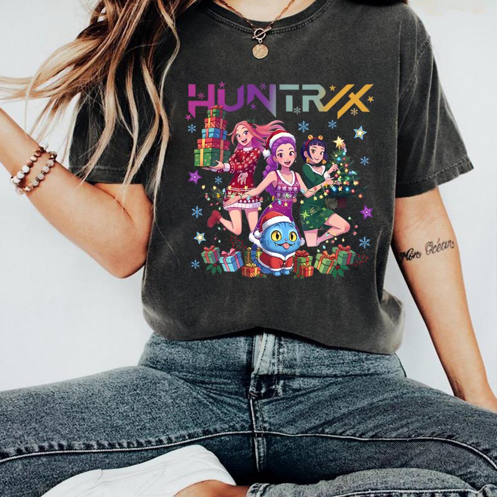 Рождественская футболка Huntrix Футболка Huntrix для девочек и Охотников на демонов Тигр Рождественская футболка Милые нелепые футболки с тигром Женский рождественский подарок