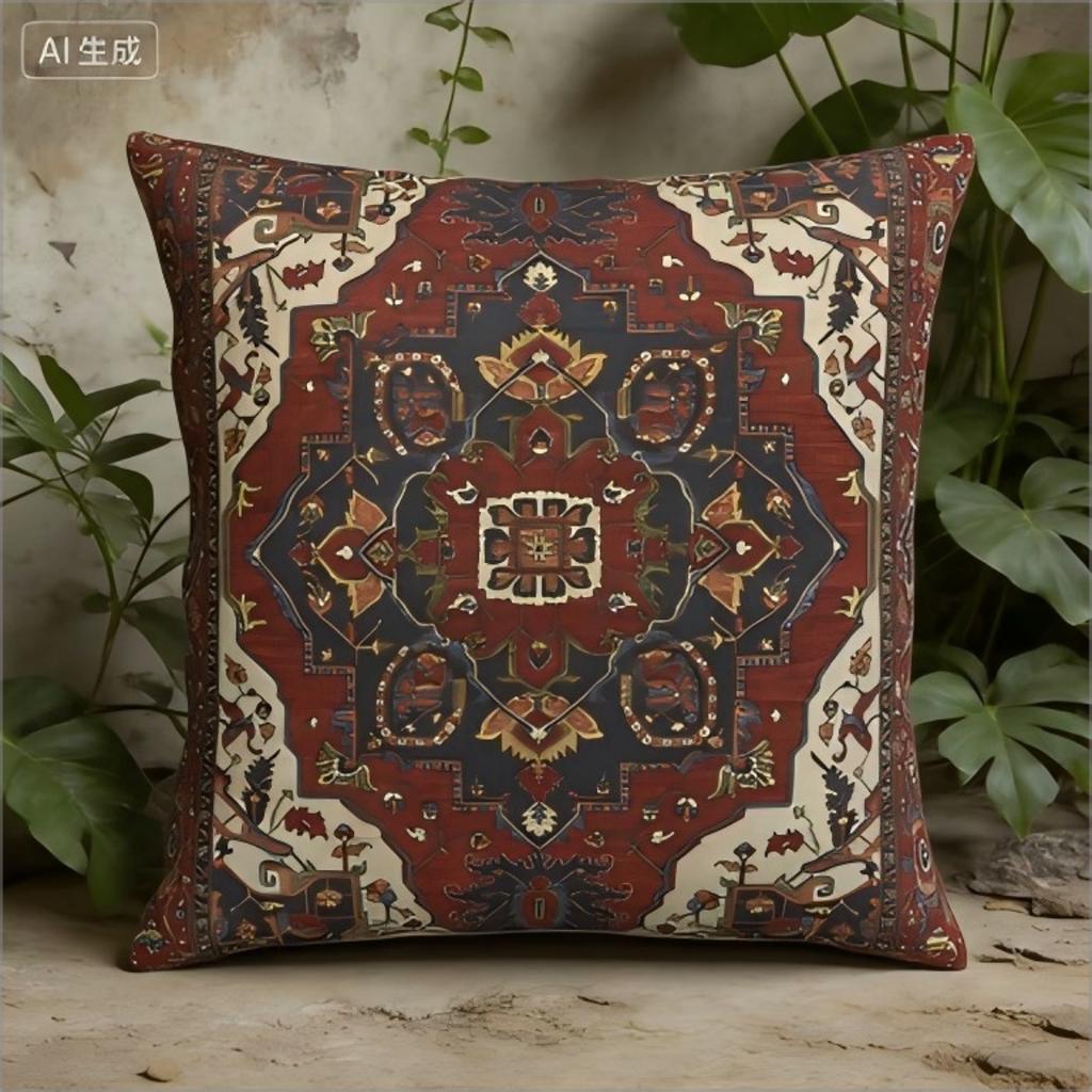 Vintage Persian Rug Pillow Cover Traditional Oriental Medallion Print Ethnic Bohemian Cushion Case For Sofa Bed Couch Rustic