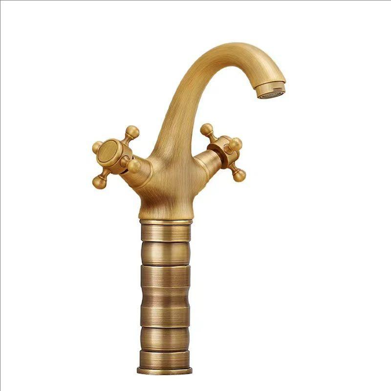 Dual Handles Antique Basin Faucet Hot and Cold Water Crane Bronze Sink Faucet Bathroom Vintage Mixers Taps Gold