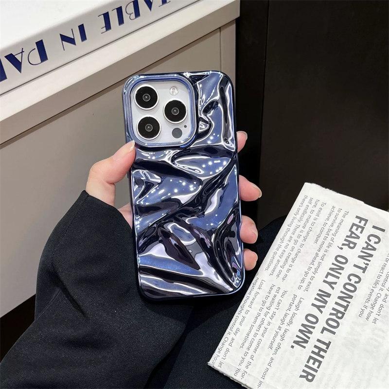 Чехол для телефона с 3D-дизайном в виде глянцевой волны для iPhone 16, 15 Pro Max, 14 Plus, 13, 12, 11 — защита камеры и ударопрочная задняя крышка