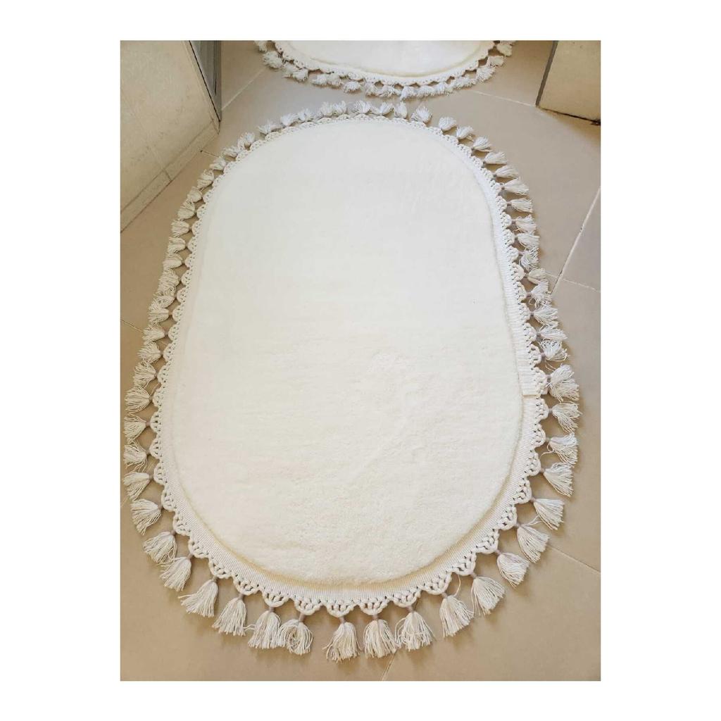 Washable Fringed Anti-slip Dot Base Soft Plush Bath Mat Set Of 2 60x100ve40x60cm