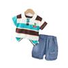 Детский комплект из полосатого поло и джинсовых шорт с изображением машинки-динозавра