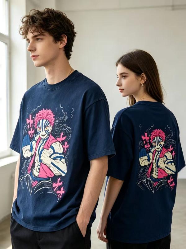 Unisex shirt Cotton Oversize Large Size Vintage Washed Demon Slayer