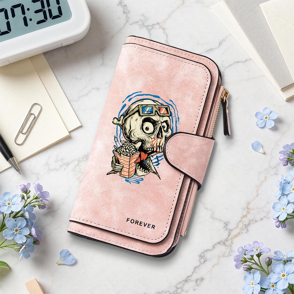 Funny Skull Pattern Long Wallet Fashion Casual Portable Multislot Card Holder Trendy Daily Use Purse