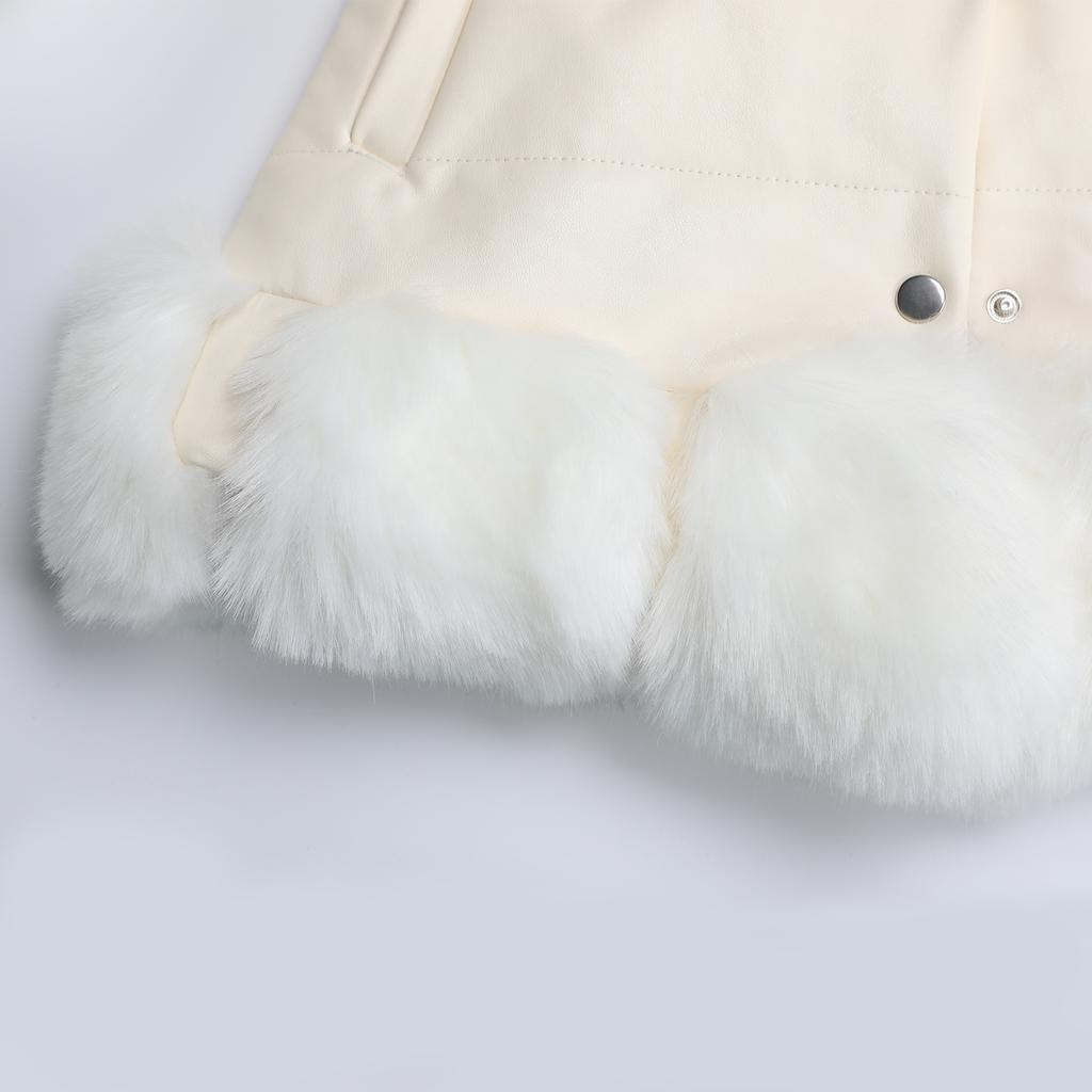 YUBAOBEI Christmas Winter Thick Warm Girls Leather Jacket Kids Soild Color Plush Stand Collar Hooded Coat