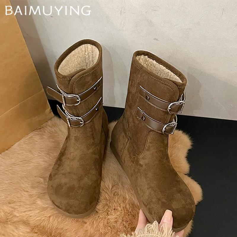 Меховые женские ботильоны замшевые туфли на плоской подошве женские 2025 тренд зимняя мода новый бренд дизайнерское платье прогулочные удобные повседневные женские ботинки