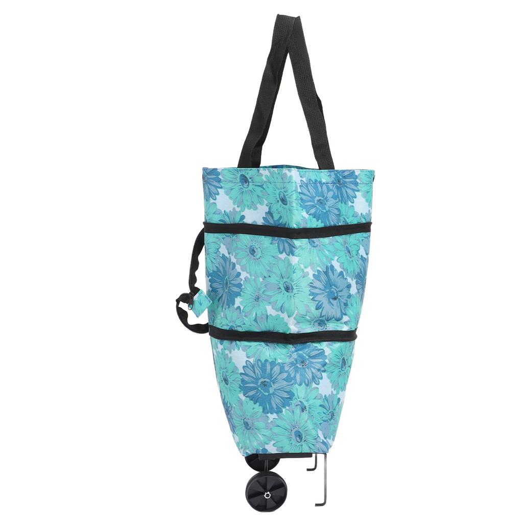 Collapsible Trolley Bags Folding Shopping Bag Canvas Multifunctional Grocery Bag with Wheel for