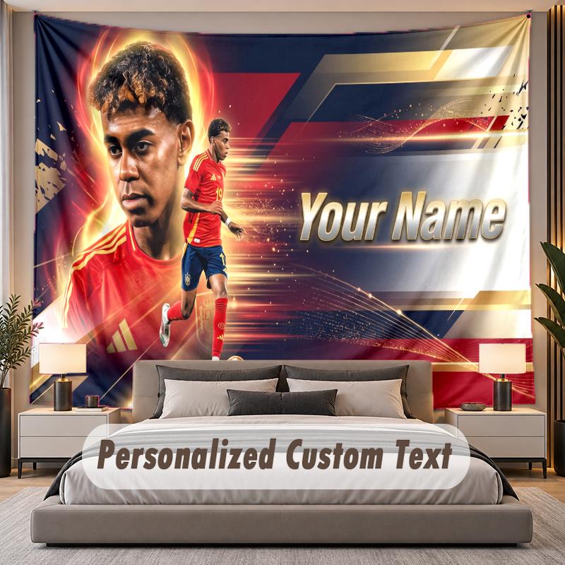 Custom Name Text Tapestry Lamine Yamal Personalized Polyester Wall Tapestry For Bedroom And Room