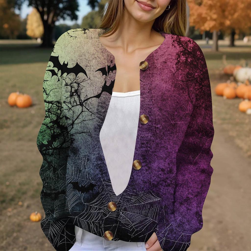 Женская модная принтованная куртка с длинным рукавом и вязанным кардиганом на пуговицах