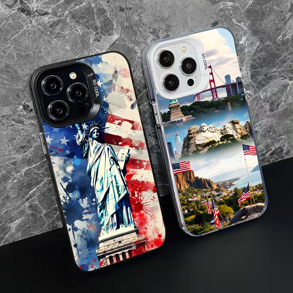 USA America Flag Translucent Mobile Phone Case for iPhone 17 16 15 14 13 12 11 X XR XS Air Pro Max Plus Colorful Cover