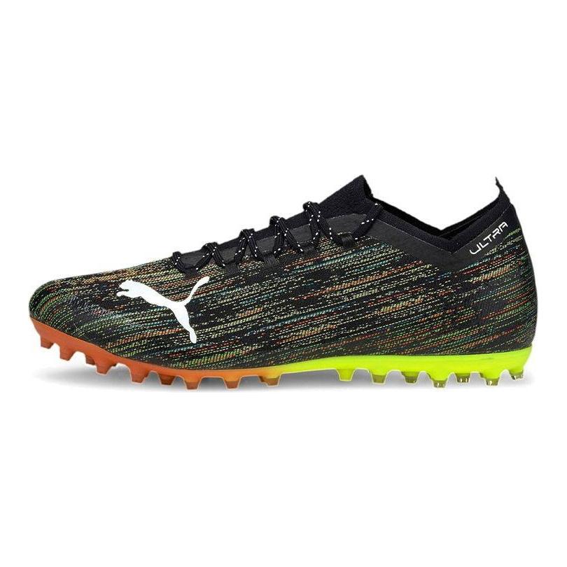 Puma Ultra 1.2 Круглый носок Шнуровка MG (Резиновый короткий стержень) Футбольные бутсы Мужские Футбольные бутсы Черно-желтые 106341-02