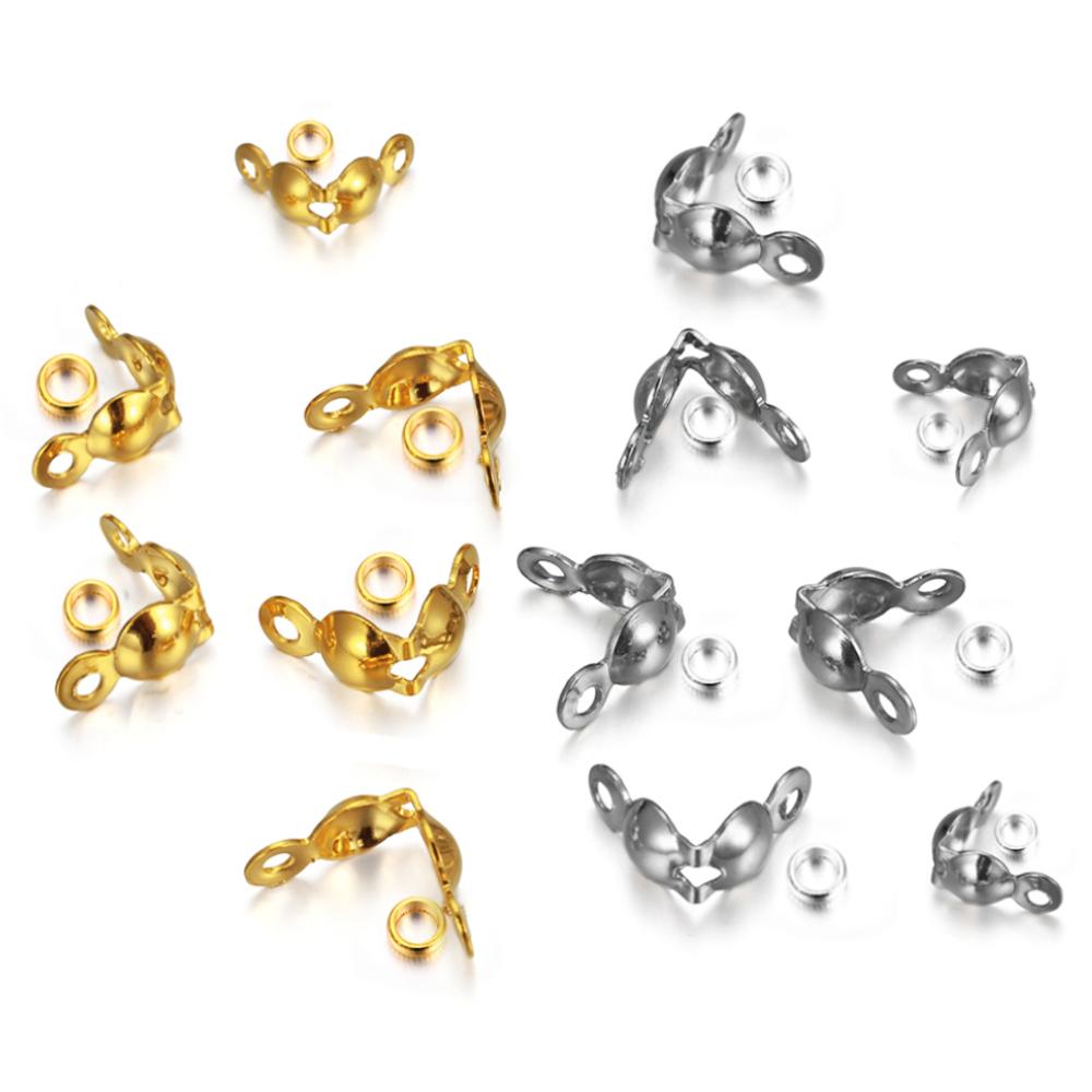 50pcs/lot Stainless Steel Gold Plated Connector Clasp Crimp End Beads For Bracelet Necklace Chains DIY Jewelry Making Supplies