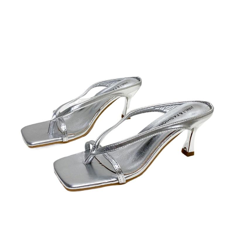 2024 Новые Туфли Женские Щипковые Носки Квадратные Носки Женские Тапочки Летние Однотонные Платья Шпильки или Тонкие Каблуки Тапочки Большого Размера 42