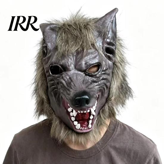 Halloween Mask for Adults Werewolf Full Head Mask, Latex Wolf Cosplay Headgear with Realistic Hair Fur, Party Haunted House Prop, Adjustable