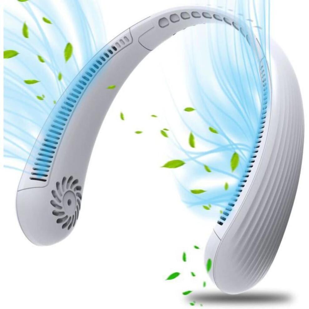 Ventilator zonder bladen voor om de nek, 4000 mAh, 3 snelheden, USB oplaadbaar, stil, wit