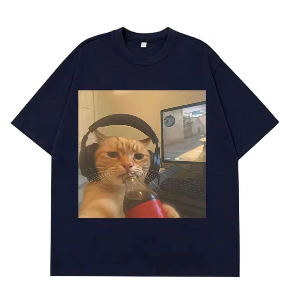 Funny Gamer Cat Meme Tshirts Unisex Women Fashion Oversized Tshirts Summer Shortsleeved Unisex Cotton Casual Harajuku Tshirts Tops