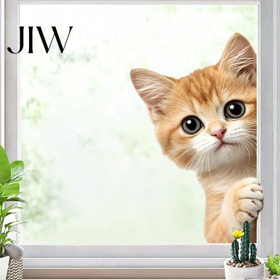 Electrostatic Glass Clings Cute Peeking Animal Static Window Clings, Cartoon Cat Dog Wall Stickers, Waterproof Decorative Stickers for Kids Removable
