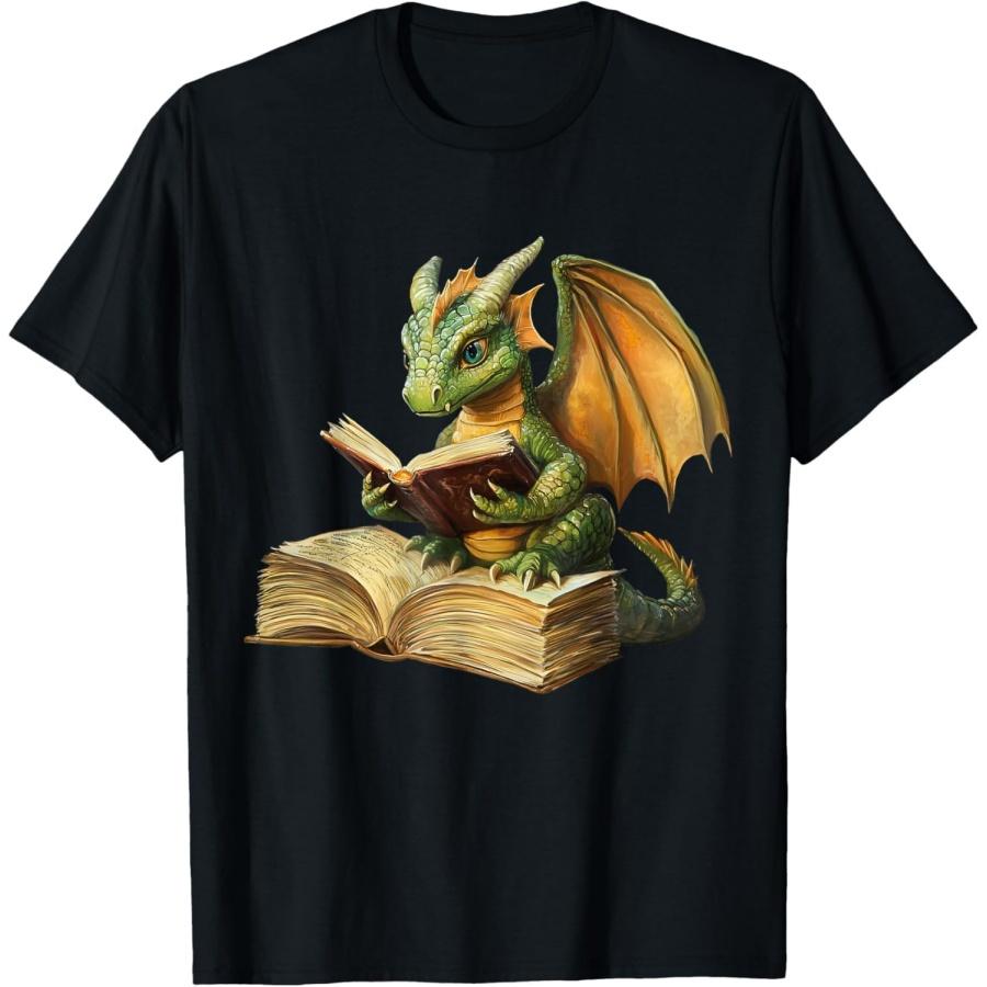ECTOUMOL Дракон Книжный червь Читающий книгу Смешная графическая футболка