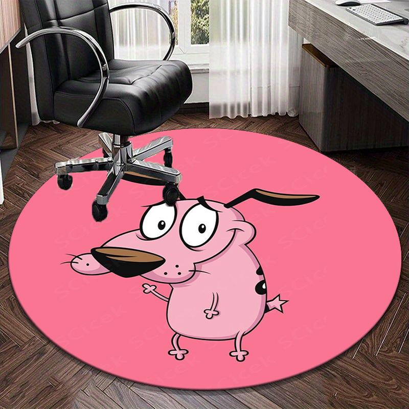 Pink Cowardly Dog Thumbs Up round carpet Chair cushion Round Entryway Rug, Soft Round Rugs for Living Room, Bedroom, Circle Carpet decor gifts