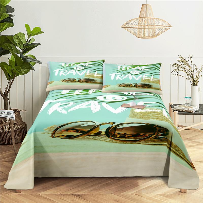 Green Leaves 0.9/1.2/1.5/1.8/2.0m Digital Printing Small Fresh Polyester Bed Sheet With Pillowcase Print Bedding Set