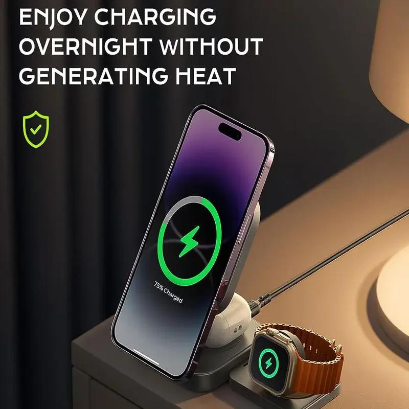 3 в 1 миниатюрная складная беспроводная зарядная подставка для iPhone 15 14 13 12 Pro Max Watch 8 7 держатель магнитная станция быстрой зарядки