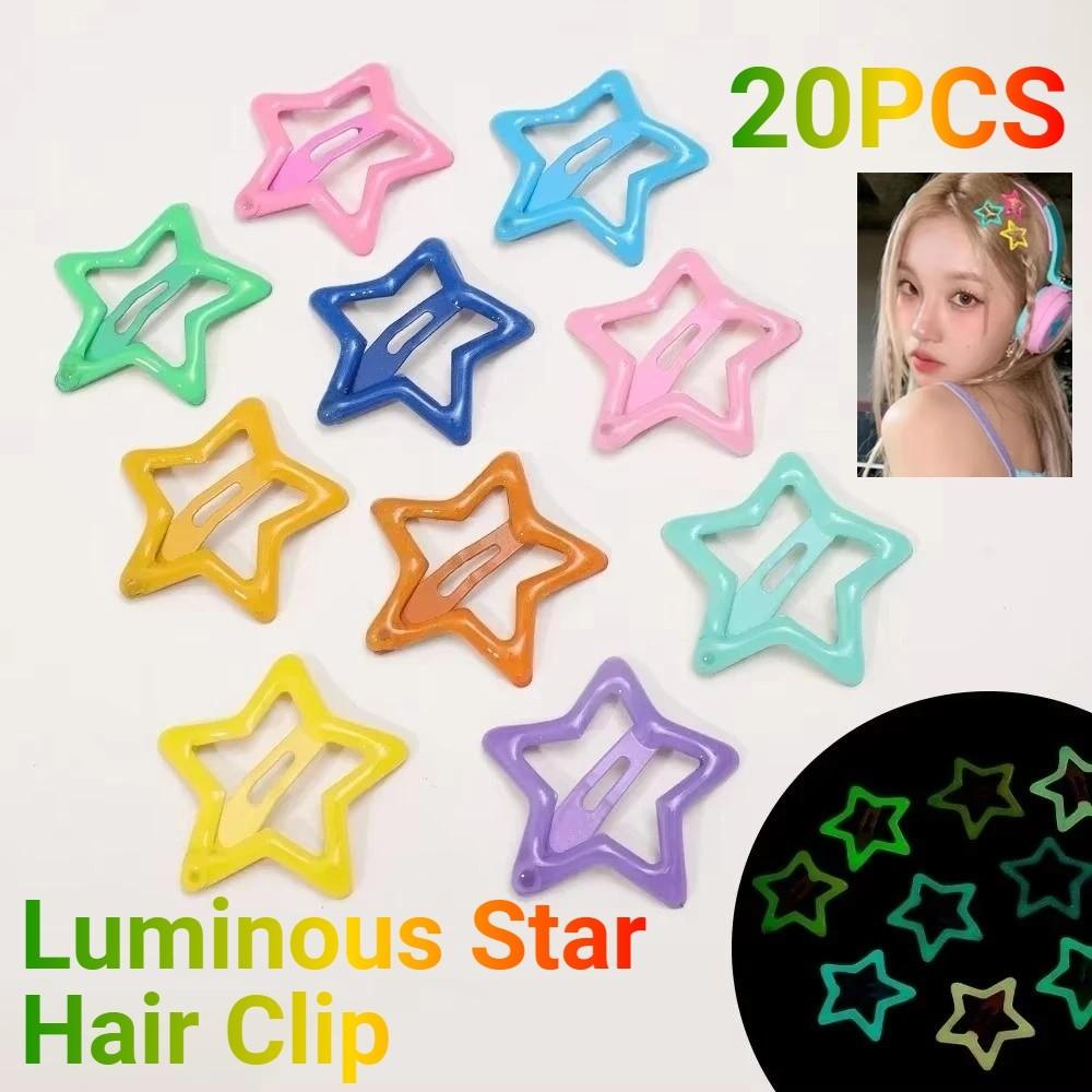 20Pcs Trendy Luminous Star Hairpin Colorful Mini Luminous Barrettes Festival Occasion