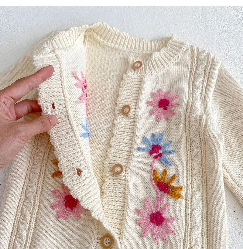 Детская хлопковая одежда, весенний вязаный детский комбинезон, милый комбинезон с цветочным принтом для девочек, винтажная вязаная одежда для новорожденных, комбинезон для новорожденных