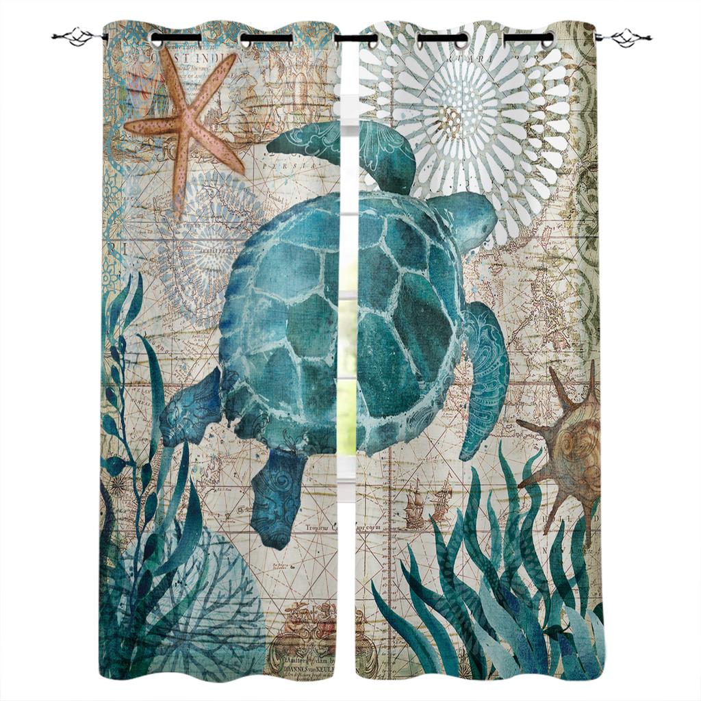 Sea Turtle Ocean Creature Landscape Blackout Curtains For Living Room Bedroom Window Treatment Blinds Drapes Kitchen Curtains