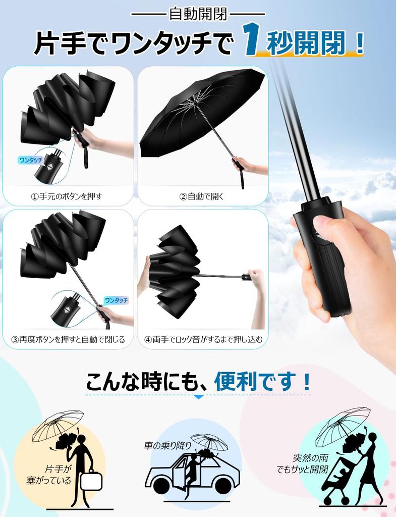 Folding Umbrella 12 Ribs Reverse Folding Automatic Super Water Extra Large Long Strong Wind Resistant For Both Sunny and Rainy Rainy Season Typhoon UV