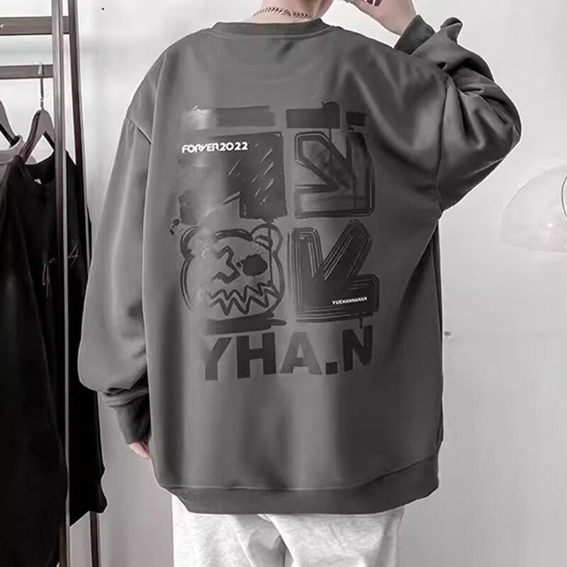 Мужская свободная толстовка с капюшоном в гонконгском стиле 2024 года - Модный принт с буквами, универсальная куртка на весну/осень