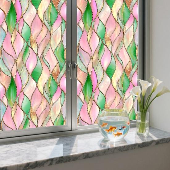 Stained Glass Rainbow Window Privacy Film Decorative Sun Blocking Glass Clings Colorful Static Coverings Decals for Home Glass Door