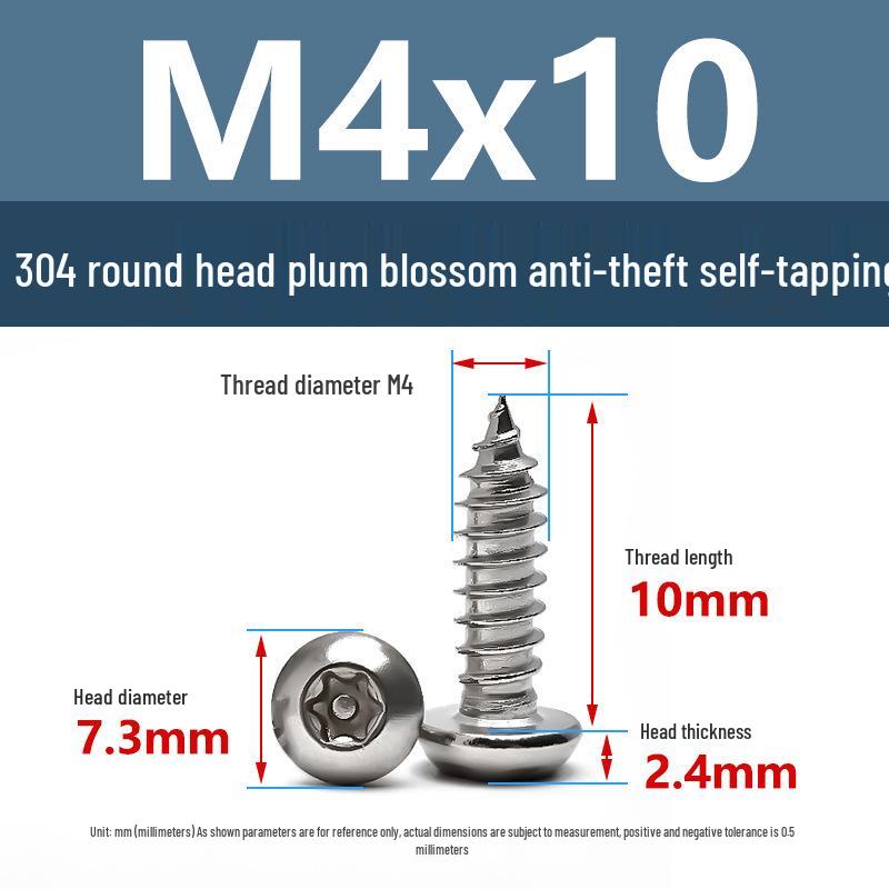 Yigu 304 Anti-Theft Torx Pin Self-Tapping Screws: M2-M5 Round Head, Mushroom Head, Pointed Tail Wood Screws