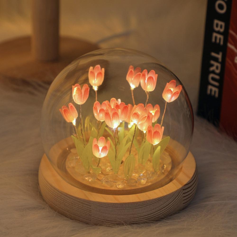 Multicolor Tulip Night Light Glass Plastic Luminous Table Lamp Valentine's Day Gift