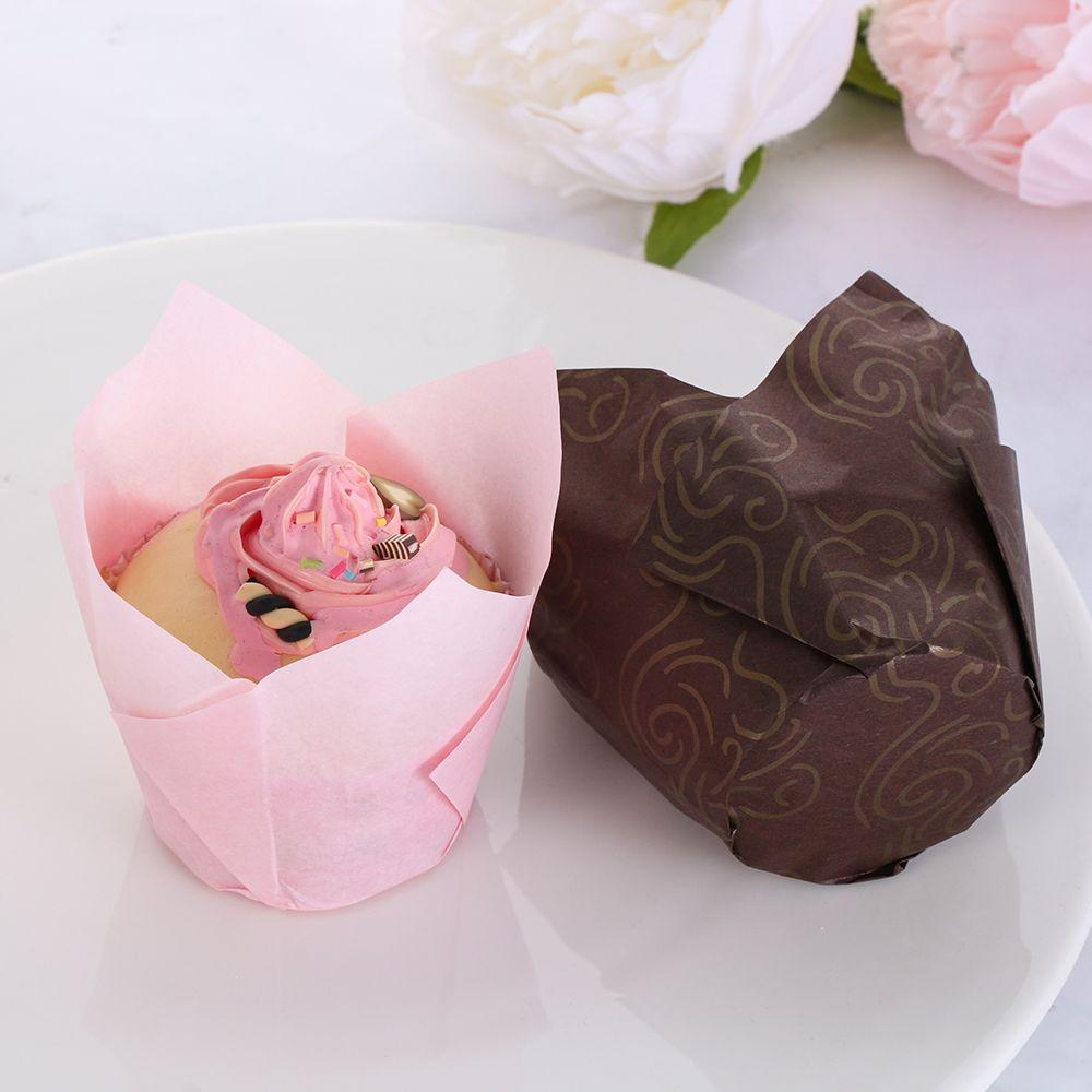 50pcs DIY Bakeware Cake Tray Greaseproof Paper Tulip Baking Cup Cupcake Liners Cake Muffin Cups