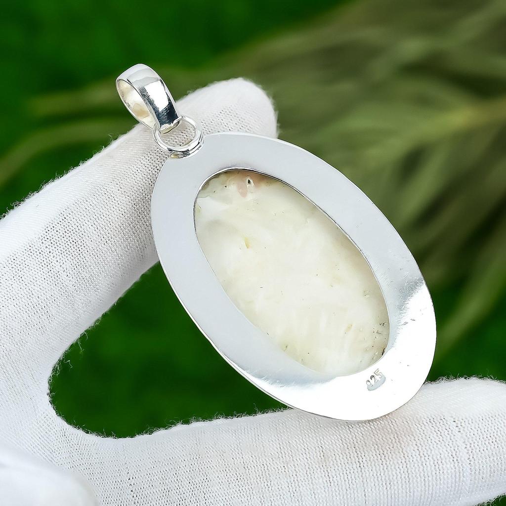 Сделка ко Дню памяти Подвеска-безель из стерлингового серебра с овальным натуральным сколецитом