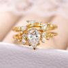 2pcs Female Gold Color White Zircon Water Drop Ring Set Bridal Wedding Bands Party Jewelry For Women